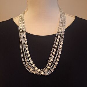 Sarah Coventry Four Dimensions Multi Strand Silver Tone Aluminum Necklace 70s ⛓️